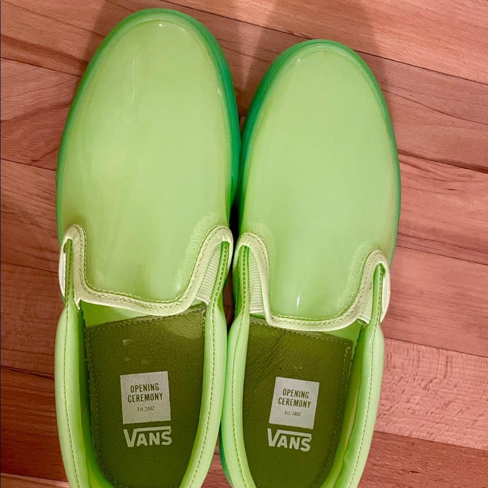 Lime green Vans x Opening Ceremony collaboration slip on shoes